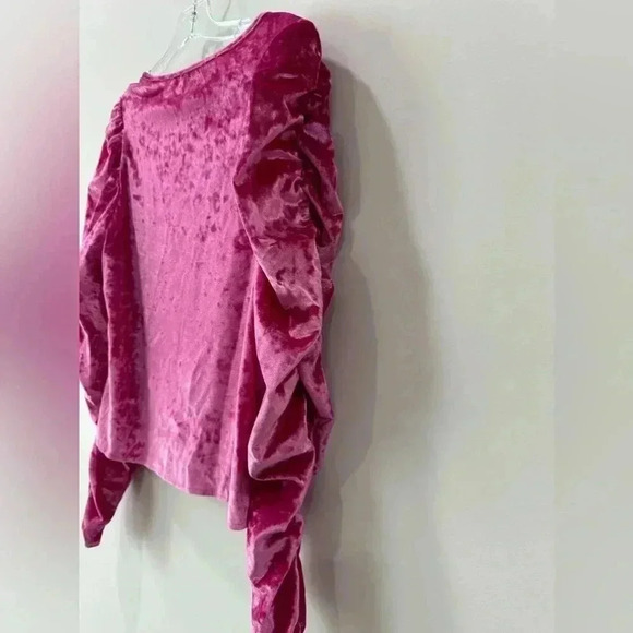 Marc New York Pink Velvet Cinch Sleeve Crew Neck - Size M - Picture 7 of 11